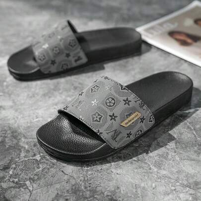 Men's Summer New Flat Slippers, Retro Versatile Korean Style Beach Sandals, Outdoor Slip-On Slouchy Flip Flops, Soft Bottom Beach Slippers, Men's Open Toe Thick Sole Durable Comfortable Sandals, Grey Plus Size Men Shoes