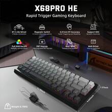 Bàn phím chơi game không dây từ tính ATTACK SHARK X68PRO HE, đèn nền RGB 3 màu, tốc độ phản hồi 8KHz, hành trình phím điều chỉnh được, công tắc từ tính, cáp xoắn ốc, dành cho PC, quà tặng Giáng sinh, phiên bản đặc biệt Giáng sinh, phiên bản giới hạn cuối năm - Đen & Đỏ/Đen/Trắng/Ánh trăng - Nhiều màu - Xem 10