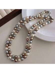 1pc Elegant Freshwater Pearl Necklace - Mixed Candy Color Luxury Women's Clavicle Chain Suitable For Daily Wear And Gifting - Grey - 查看 3