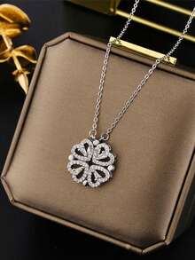 镶满水钻的心形项链，钛钢颈链，送给女朋友的优雅礼物 - 滿鑽小愛心項鍊 - 查看 2