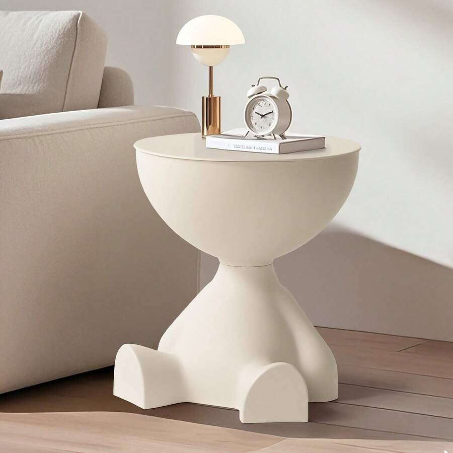 Modern Bear-Shaped Plastic Nightstand, Multifunctional, Easy Assembly, Sleek Design, Bedroom & Living Room Storage, Playful Bear Shape - 白色 - 查看 1