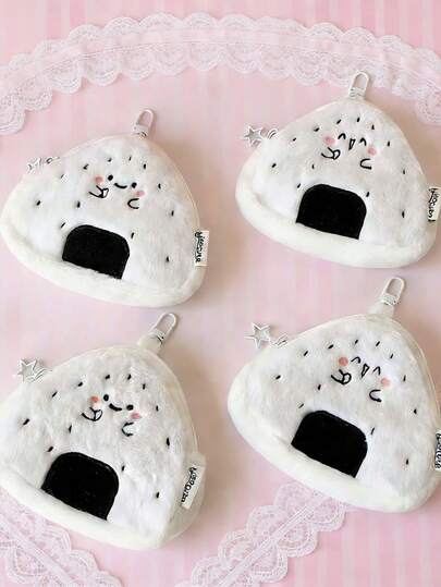 1pc Cartoon Girl Heart-Shaped Rice Vegetable Roll Plush Coin Purse, Student Cute Accessory, Earphone Case, Data Cable Organizer Bag