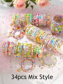 22/34pcs Cute Easter Theme Multilayer Polymer Clay Charm Bracelets Set | With Easter Egg & Bunny Charms, Perfect For Women Men Daily & Party Wear Festive Celebrations All-Season - Mix Color - View 8