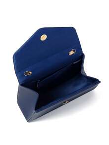 Helyda 1pc Navy Blue Fashionable Solid Color PU Handbag With Flap, Charming & Elegant Ladies Business Bag, Suitable For Women's Daily Use, Clutch/Handbag/Shoulder Bag/Crossbody Bag, Applicable For Wedding/Party/Prom/Banquet - Navy Blue - View 8