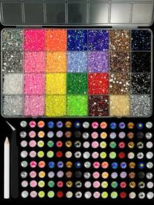 1 Box 3mm Colorful Crystal Rhinestones, 3D Round Flat Shiny Diamond Tweezers Pen, Suitable For Nail Art, Crafts, Clothing Decoration, DIY - Multicolor - View 1