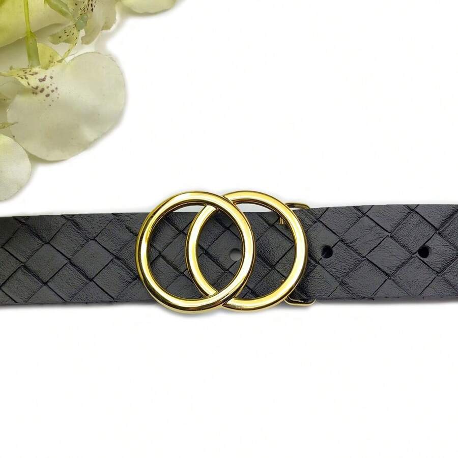 kit 2 ou 1 Cinto Argola Circulo Femininos Presente Dias dos namorados mães Valentine's Day   Casual    Couro PU    Redondo    Presente  2026 - Preto Quadriculado - Visão 1