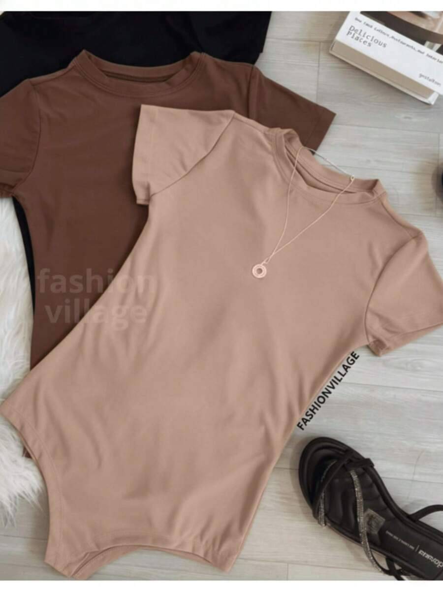 A Bory Women's Bodysuit Crew Neck Suplex Summer Blogger 2024 - 奶油色 - 查看 1