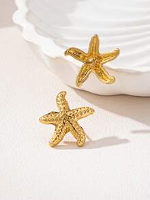 1 Pair New Fashion Personalized Metal Starfish Earrings, Minimalist Versatile Ocean Style Punk Earrings For Party, Daily Wear, Gift - Starfish Earrings - View 4
