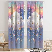 2pcs Rainbow Cloud Star Butterfly Bubble Refreshing & Healing Style Curtains, Polyester Fiber Material, Suitable For Rental House, Living Room, Bedroom, Children's Room, Removable & Washable, Semi-Blackout - Multicolor - View 9