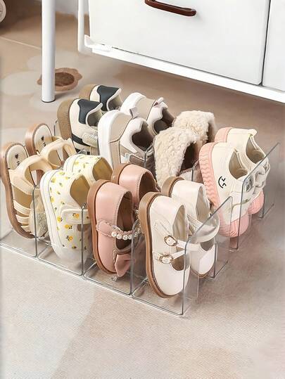 2pcs Children's Book Stand Desk File Organizer Divider, 4 Slots, Transparent & Pink Dual-Color, ABS Material, Suitable For Infant/Toddler Shoe Storage, Space-Saving (Suitable For 0-2 Years Old Kids)