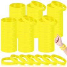 100 Pcs Solid Color Rubber Wristbands Rubber Bracelets Silicone Wristbands Sports Bracelets Bulk Adult Wrist Bands For Event Women Men Party Decorations(Yellow) - Yellow - View 1