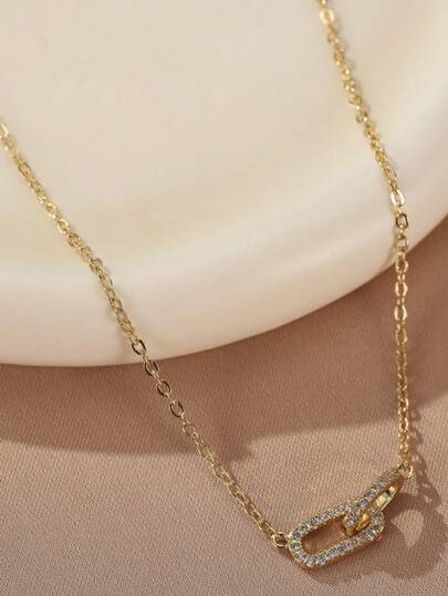 1 pieza Collar de círculo doble con micro-incrustación de circonita chapado en oro de 14k, colgante de clip de papel, collar choker versátil adecuado para uso diario, citas, fiestas