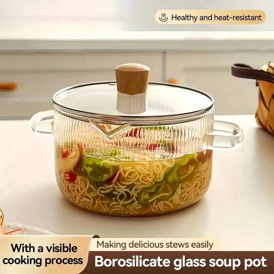 2pcs Set (Pot Body + Lid) Transparent Glass Pot, Rice Bowl, Soup Bowl With Lid, Cooking Utensils - Suitable For Induction Cooktop, Oven, Soup Pot, Stew Pot, Rice Cooker, Milk Pot - , Heat-Resistant, Easy To Clean Household Cooking Utensils