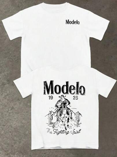 Modelo Graphic Print Men's 100% Cotton T-Shirt,  Casual Sports Style Top T-Shirt,  Fashionable Street Style, Suitable For Travel And Sports Wear