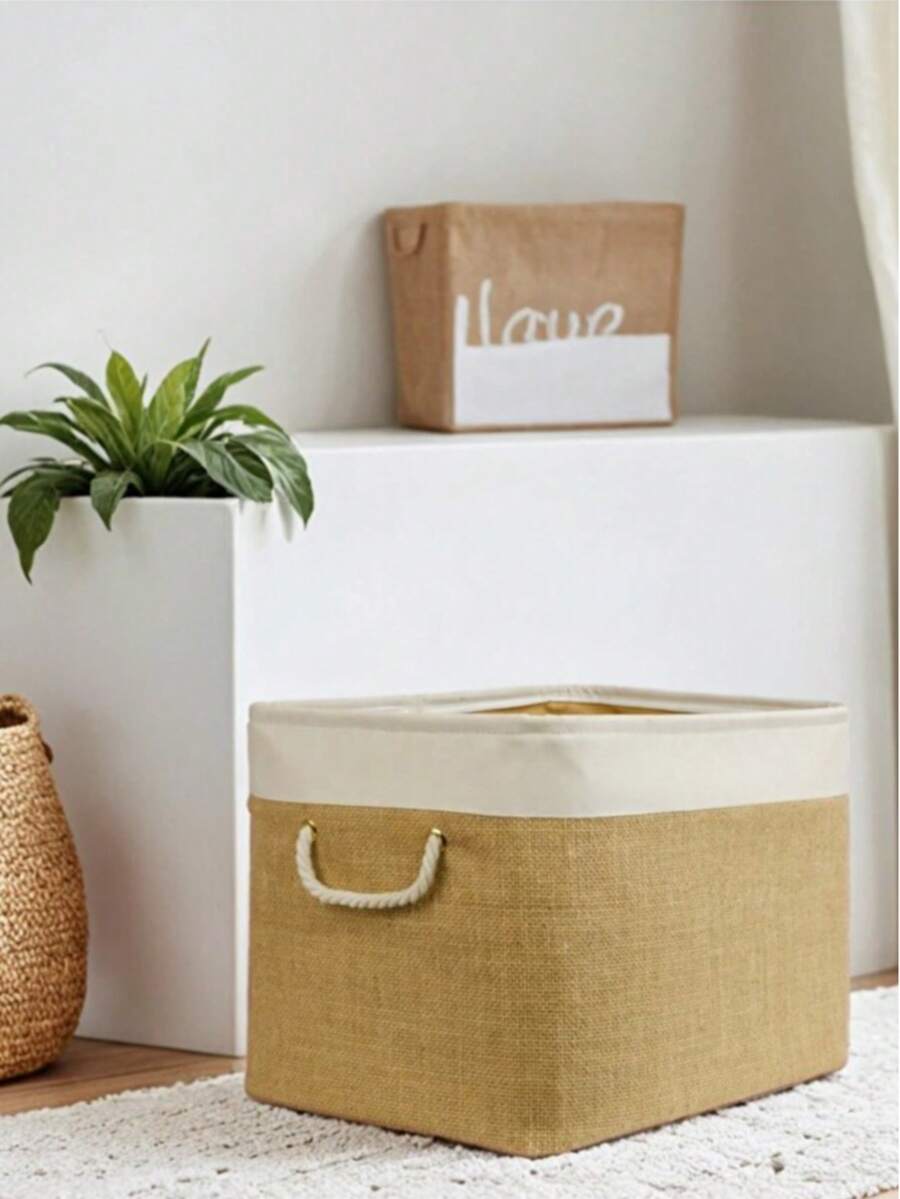 Jute Set Wardrobe Laundry Organizer Kids Room Toy Organizer Foldable Storage Basket 37x27x25 - Multicolored - View 1