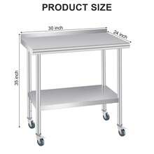 Mesa de Trabajo de Acero Inoxidable Comercial con Salpicadera y 4 Ruedas - Mueble de Cocina Resistente con Estante Ajustable para Negocios y Exteriores - 36 x 24 pulgadas - Ver 2
