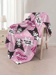 SANRIO 酷洛米主题法兰绒毯，浅粉色和黑色配色，印满可爱的酷洛米图案，点缀着爱心和星星，甜美又酷炫，既美观又实用，可作为礼物或乔迁之喜用品，适合沙发、卧室、露营和旅行使用。 - 彩色 - 查看 11