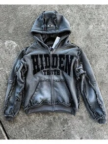 High Street Retro Hooded Zipper Sweatshirt Loose Men's And Women's Same Style Loose Cardigan Sweatshirt Jacket Top - 灰色 - 查看 3