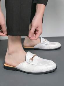 Men's Casual Slip-On Mule Shoes, Retro British Style - White - View 3