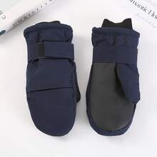 Winter Cold-Proof Mittens Skiing Mountaineering Windproof Fleece-Lined Thickened Solid Color Unisex Adult Wrist Guard - 黑色 - 查看 6