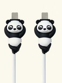 1pc Panda Data Cable Protective Cover Cable Protector, Charger Protector - Black and White - View 5
