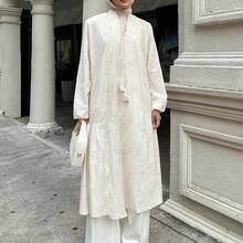 Livesso 女士刺绣100%纯棉流苏长连衣裙，带褶裥长裙 - 米色 - 查看 8