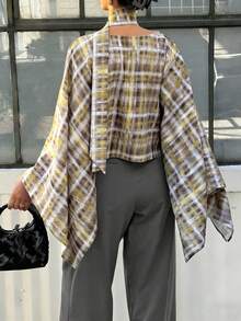 Women's Plaid Fashionable Versatile Vacation Travel Flare Sleeve Shirt - Multicolor - View 4