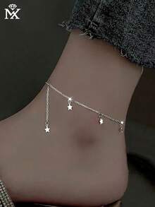 SYMFNY 1pc 925 Sterling Silver Minimalist Fashionable Niche Star Tassel Anklet - Silver - View 2
