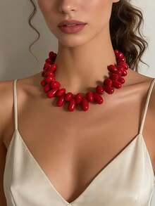 1pc Fashionable Asymmetrical Resin Handmade Beaded Geometric Water Drop Necklace, Minimalist Design - Multicolored Teardrop Beads - View 2