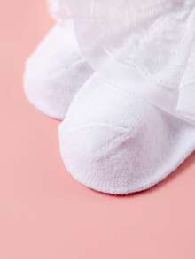 1/5 đôi tất cho bé gái, kiểu dáng công chúa dễ thương với ren xếp ly, chất liệu lưới thoáng khí, mềm mại và thoải mái, tất viền ren thời trang, thích hợp cho mặc hàng ngày, đi nghỉ lễ, dự tiệc, đi học. - trắng - Xem 4