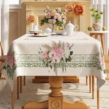 One Simple And Elegant Floral Polyester Tablecloth - Beige And Green Floral Pattern, Suitable For Dining Room, Kitchen, Party Decor - Easy-Clean Tablecloth For Home, Restaurant, Wedding, Birthday Party Decor - Durable And Wrinkle-Resistant Surface - Nhiều màu - Xem 2