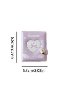 1pc Girls Heart-Shaped Cartoon Exquisite 2-Inch Pendant Mini Photo Album, Student Bow & Star Chasing ID Photo Storage Book - Multicolor - View 2