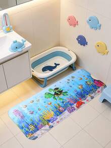 1件装蓝色海龟海洋浴缸垫，趣味海洋浴缸垫，防滑卡通浴缸垫，带吸盘和排水孔，超长100*40厘米浴缸淋浴垫，可机洗，婴儿洗浴用品 - 海洋主題 - 查看 10
