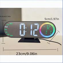 1pc Fashion Mirror LED Ambient Alarm Clock. Adjustable 10 Colors. Displays Time, Date, Day, Humidity And Temperature. Suitable For Bedroom Or Study, Also Can Be Used As Gift. - Multicolor - View 4