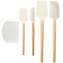 4pcs Silicone Spatula Set With Plastic Scraper, Including: Spatula & Scraper Combo, Long Handle Silicone Spatula, Wooden Handle Spatula Set, Heat Resistant Non-Stick Scraper Baking Mixing Kitchen Tools - Multicolor - View 9