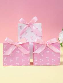 6pcs Pink Bow Gift Bags With Ribbon, Suitable For Baby Shower Party, Girl Birthday Party Gift Boxes, Gender Reveal Party, Bridal Shower Wedding Candy Bags, Newborn Party Snack Bags, Baby Party Favors, Can Be Used For Tabletop Decor, 1st Birthday Party Supplies, Baby Shower Decorations, Gender Reveal Decorations, Wedding Decorations, Birthday Decorations, Birthday Gifts, Pink Bow Party Decor - Pink and White Bow - View 6