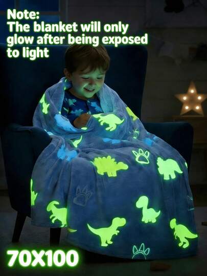 40英寸 x 60英寸儿童夜光恐龙毯，幼儿毯，男童毯，恐龙主题礼物，柔软羊毛毯，生日礼物