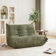 Chenille Togo Two-Seater Sofa,Boden-Loungesessel, Armloser Akzentstuhl,Sitzsack Sofa, Togo Stil Kamin Lounge Stuhl Mit Memory Schaum,Bequemer Bodensofa Für Wohnzimmer,Schlafzimmer,Gaming Und Büro - Green - View 1