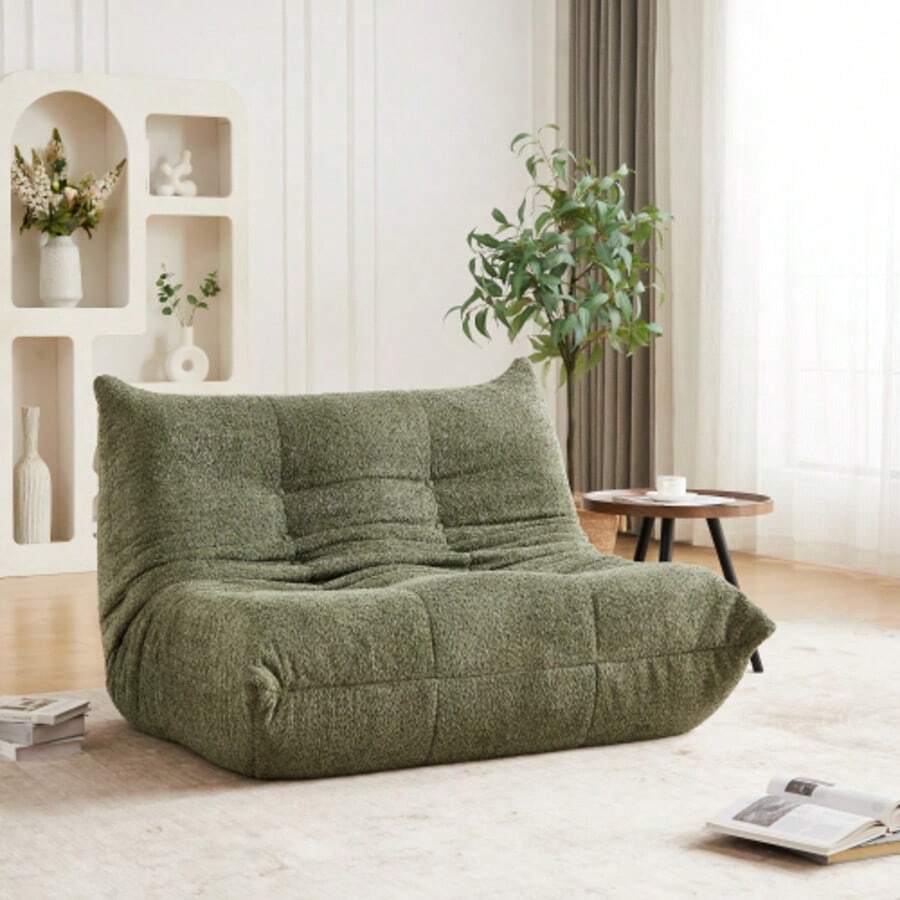 Chenille Togo Two-Seater Sofa,Boden-Loungesessel, Armloser Akzentstuhl,Sitzsack Sofa, Togo Stil Kamin Lounge Stuhl Mit Memory Schaum,Bequemer Bodensofa Für Wohnzimmer,Schlafzimmer,Gaming Und Büro - Green - View 1