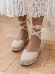 VIKIVIKI SHOES Women's Flat Espadrilles With Ankle Laces, Elegant Y2K Style Summer Sandal, Non-Slip Jute Sole, Breathable And Comfortable Design, Ideal For Holidays, Beach, Daily Walks And Casual Chic Summer Outfits - 米色 - 查看 4
