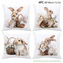 MEMNUN 4pcs Watercolor Floral Basket & Rabbit Print Polyester Decorative Throw Pillow Covers [No Pillow Insert], 17.7*17.7in(45*45cm), [Single-Sided Printing], Easter Spring Theme Cushion Covers For Sofa, Bed, Living Room, Bedroom, Car, Office, Hotel Decor, Perfect Gift For Family And Friends - Multicolor - View 13