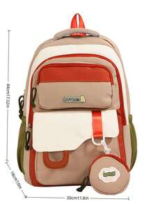 1pc Unisex Nylon Backpack, High-Quality Stylish Backpack For Teenagers, School Bag With Large Capacity And Ergonomic Design, Fashionable Contrast Color, Versatile For Outdoor, Travel, Work, School, Gift - Green - View 3