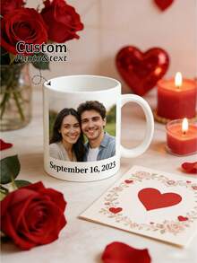 1Pc Personalized Valentine's Day Photo & Text Mug – Custom Couple Photos Coffee Cup, Romantic Love Design, Sweet Valentine's Day Gift & Daily Love Memory Keepsake - Multicolor - View 2