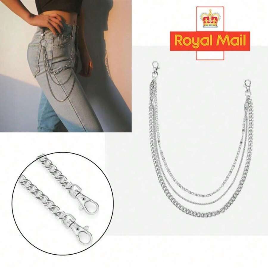 3 Layers Jeans Trousers Key Chain Rock Chains Pants Body Metal Belt Punk Style - Silver - View 1