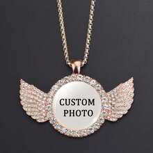 1 Personalized Angel Wing Photo Pendant Necklace - Hip-Hop Rock Style, Zinc Alloy Inlay, Unique Punk Glass Dome Design, Suitable For Both Men And Women - Perfect Gift For Halloween And Valentine's Day - 彩色 - 查看 13