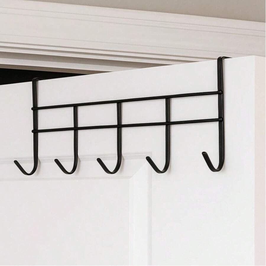 Door Hanger With 6 Hooks, Multipurpose Organizer For Bedroom, Bathroom, Kitchen - 黑色 - 查看 1