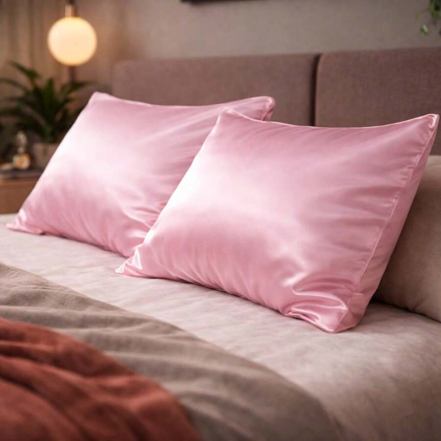 Set Of 2 (Two) Premium Anti-Frizz Satin Pillowcases - Baby Pink - View 1