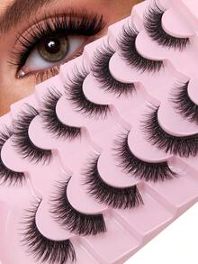 7对蓬松猫眼假睫毛，透明带，自然柔软，交叉纤细，浓密丰盈，仿貂毛，整条假睫毛，适合派对和节日妆容，单根假睫毛，簇状假睫毛，嫁接假睫毛 - 交叉款 - 查看 3