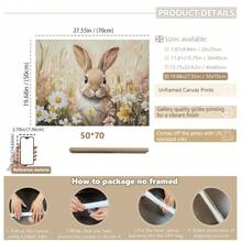 1幅帆布墙画 - 婴儿房装饰 - 复活节艺术，复古复活节兔子挂饰，复古复活节兔子设计：春日野花田野中的复活节兔子画作，复活节农舍装饰，带框婴儿房墙画，非常适合游戏室、婴儿房和儿童房装饰 - 彩色 - 查看 11
