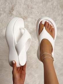 luofu New Women's Fashionable Wedge Heel Platform Beach Sandals, Outdoor Casual Flip-flops - White - View 8